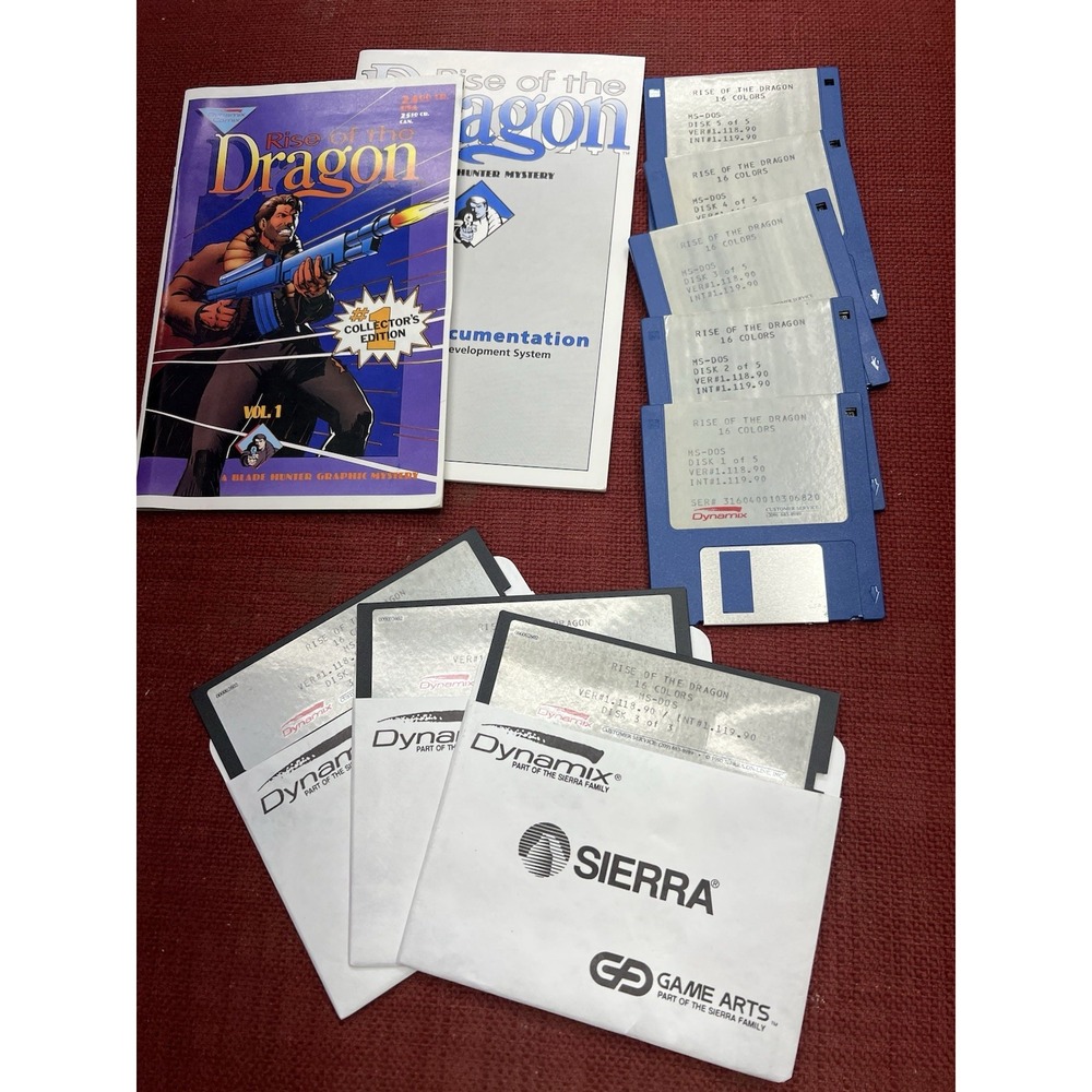 Rise of the Dragon PC Big Box 3.5" & 5.25" Floppy Disc MS-DOS Tandy IBM‎ 1990